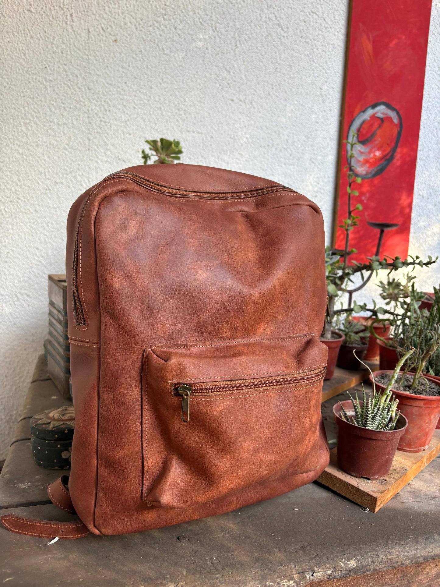 Mochila cuero castaño