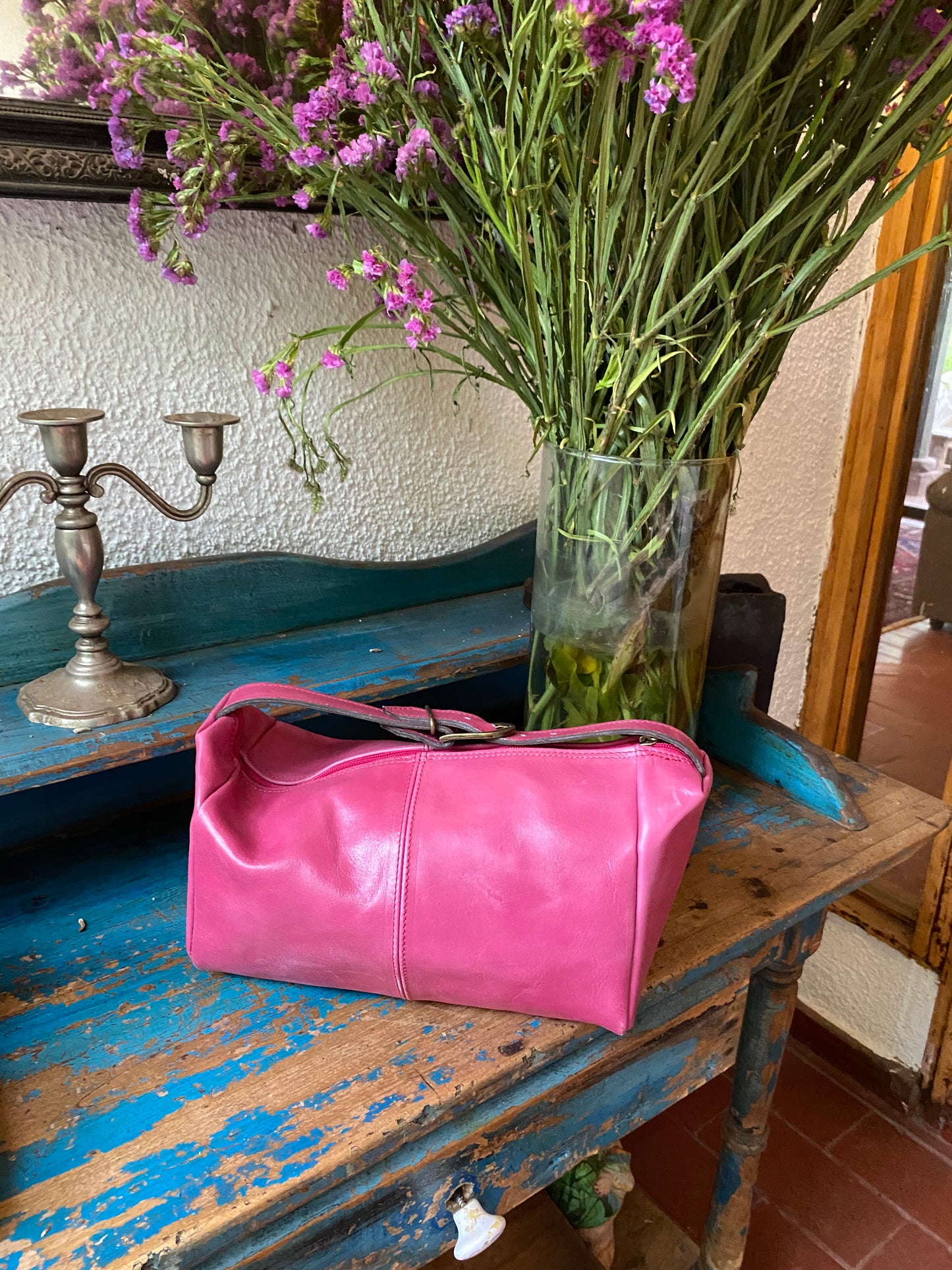 Neceser cuero fucsia