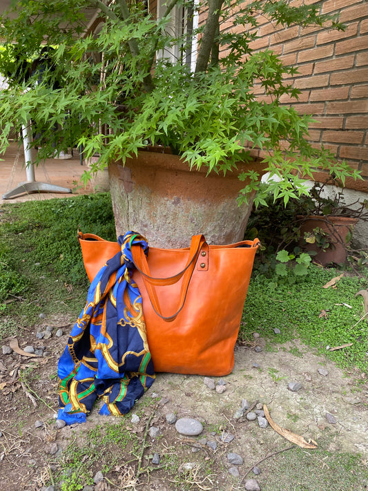 Cartera Roma cuero Naranjo.