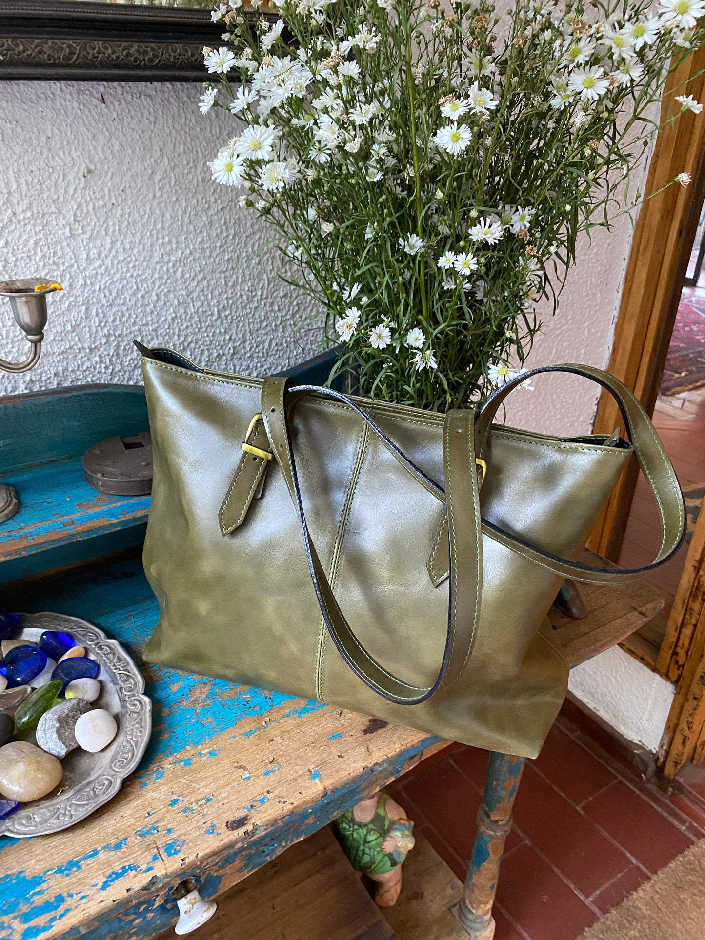 Cartera pascuala cuero verde oliva